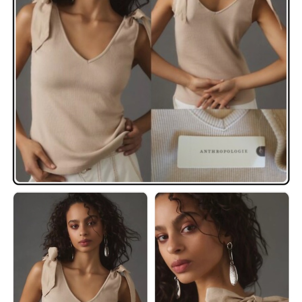 NWT Anthropologie Cream Tie-Shoulder Top